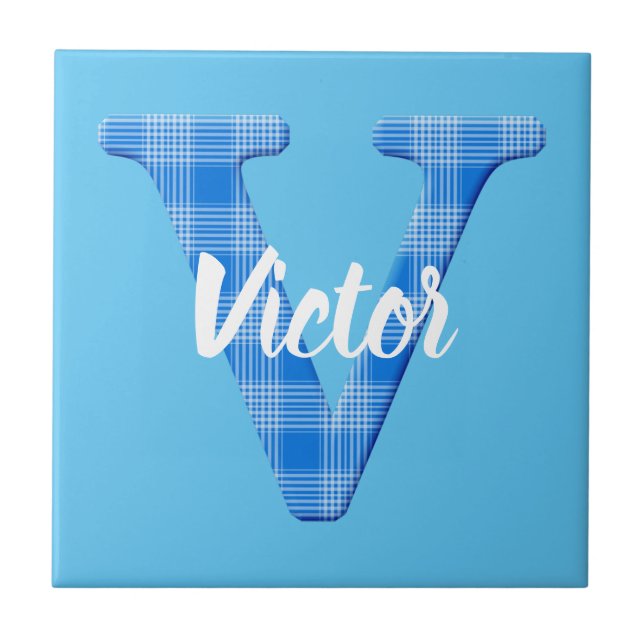 Nom de garçon personnalisé carreau lettre V (Devant)