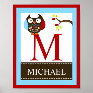 Nom de Hibou Marron Impression 8x10 (Bordure Rouge