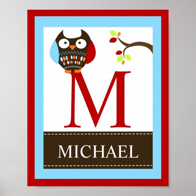 Nom de Hibou Marron Impression 8x10 (Bordure Rouge (Devant)