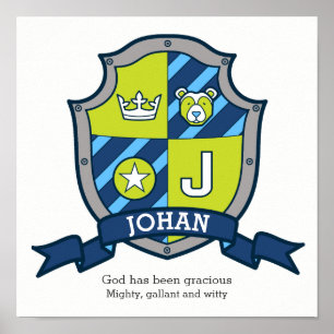 Nom de Johan signifiant affiche de l'écusson vert