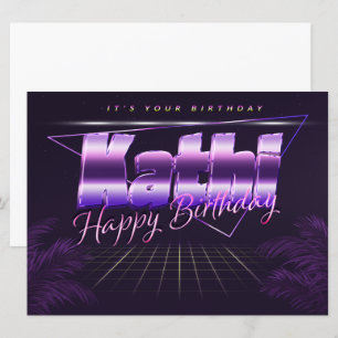 Nom de Kathi Prénom lila retro Carte Anniversaire