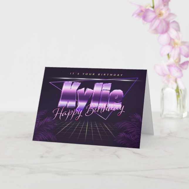 Nom de Kylie Prénom lila retro Carte Anniversaire (Orchidée)
