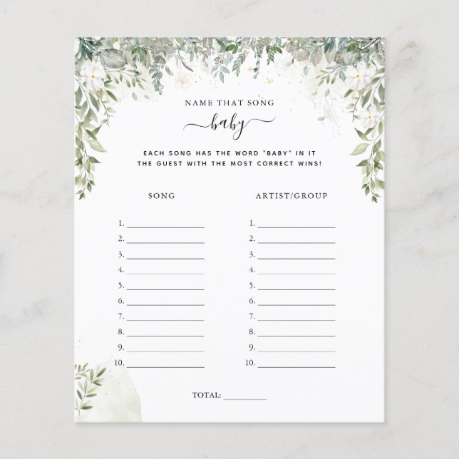 Nom de la chanson | Jeu Baby shower (Devant)