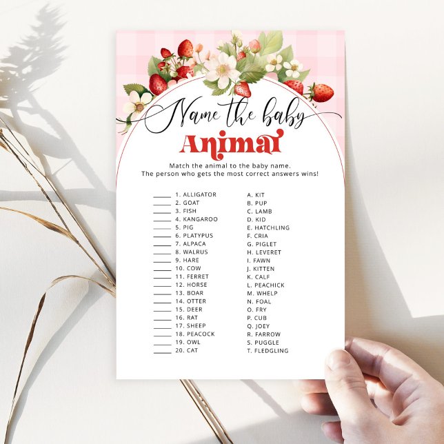 Nom de la fraise le jeu de baby shower animal bébé (Créateur téléchargé)