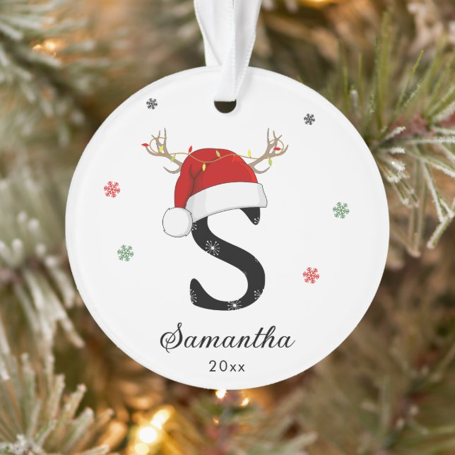 Nom de la lettre Santa Hat | Monogramme | Initiale (Arbre)