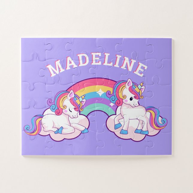Nom de la licorne arc-en-ciel magique Puzzle viole (Horizontal)