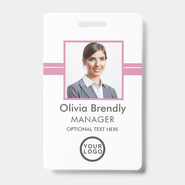 Nom de la photo Badge d'ID employé | Blanc rose (Avant)