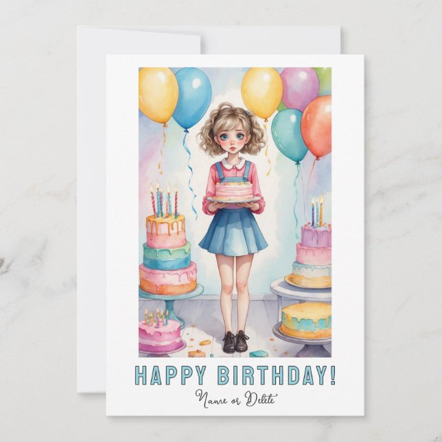 *NOM DE LA PHOTO Carte d'anniversaire Fille Gâteau (Devant)