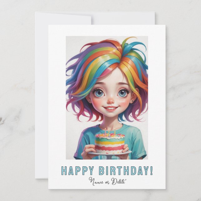 *NOM DE LA PHOTO Carte d'anniversaire Fille Gâteau (Devant)