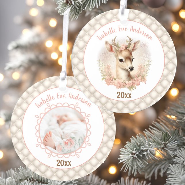 Nom de la photo Texte Bébé Fille Première Noël Acr (Deer Baby Girl First Christmas Ornament Acrylic)