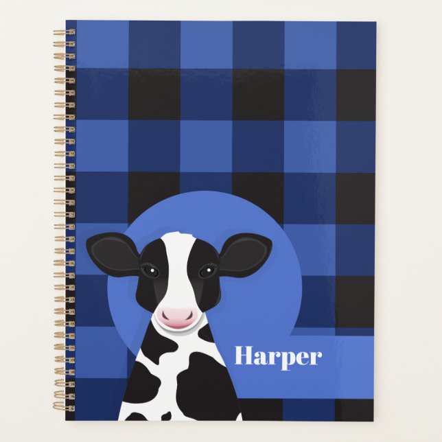 Nom de la vache Motif animal bleu plaid (Devant)