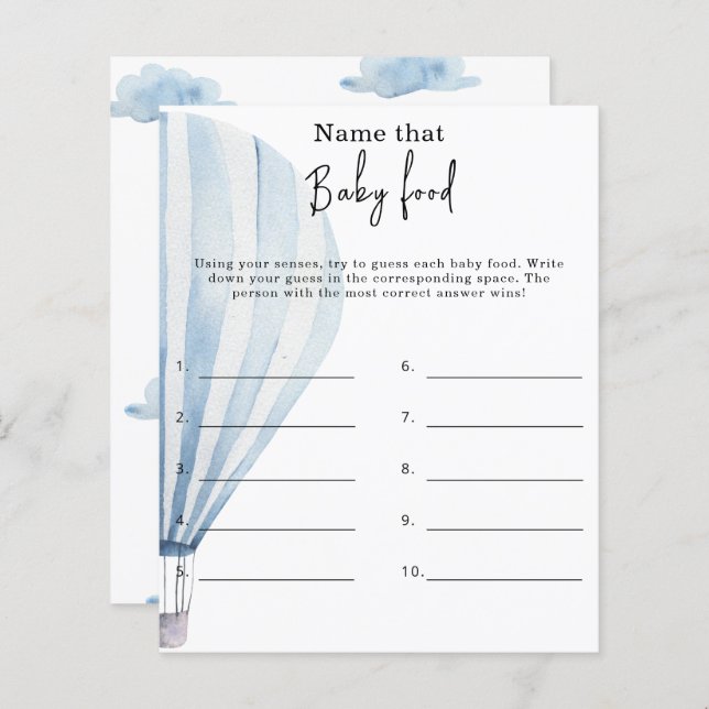 Nom de l'aliment pour bébé - jeu de baby shower (Devant / Derrière)