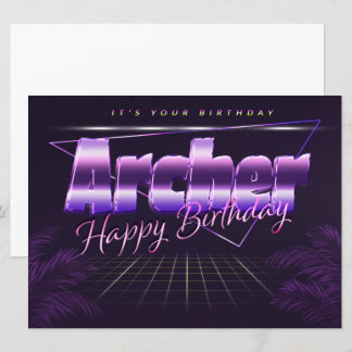 Nom de l'archer Prénom carte rétro lilas Anniversa