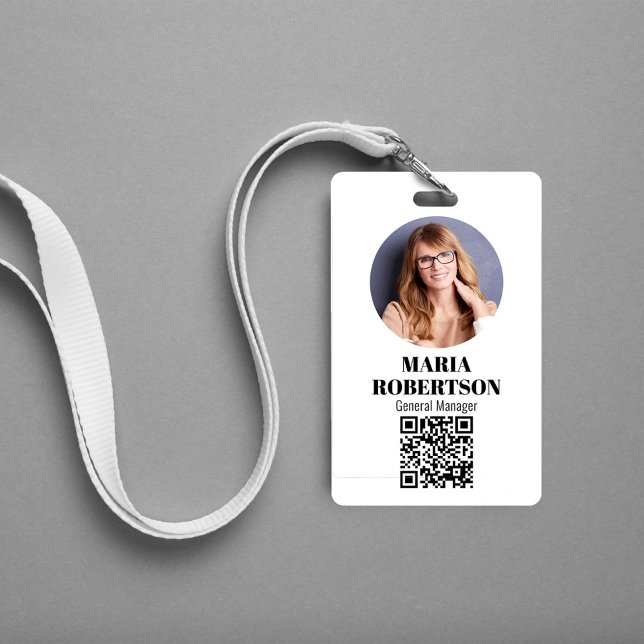 Nom de l'employé Badge minimaliste photo Code QR (Simple business ID badge with a scannable QR code. )