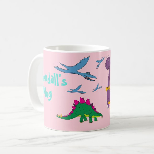 Nom de l'enfant coloré Dinosaures Pastel Pink Mug (Devant gauche)