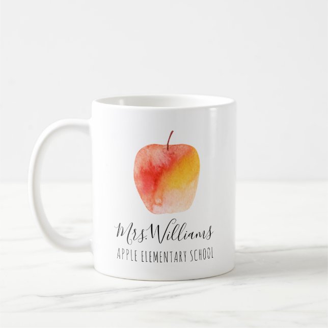 Nom de l'enseignant École Aquarelle Pomme Café Mug (Gauche)