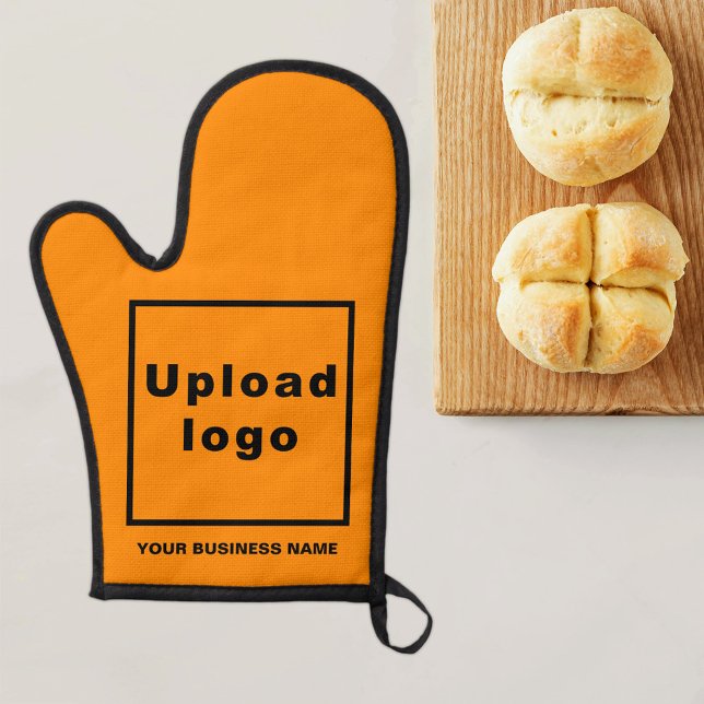 Nom de l'entreprise et logo sur Mitten de four de  (Business name and logo on orange color oven mitt)