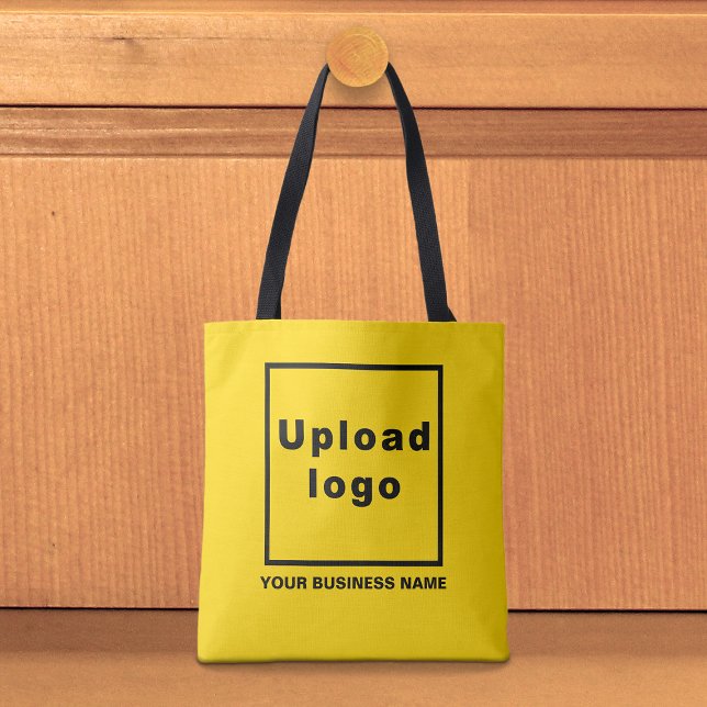 Nom de l'entreprise et logo sur sac cabas jaune (Yellow tote bag with your business name and logo)
