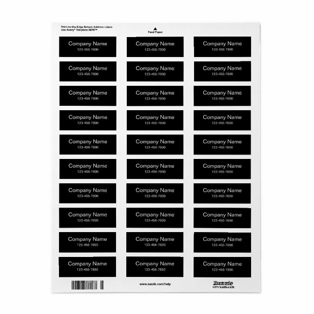 Nom de l'entreprise Numéro de téléphone Étiquette  (Feuille entière)
