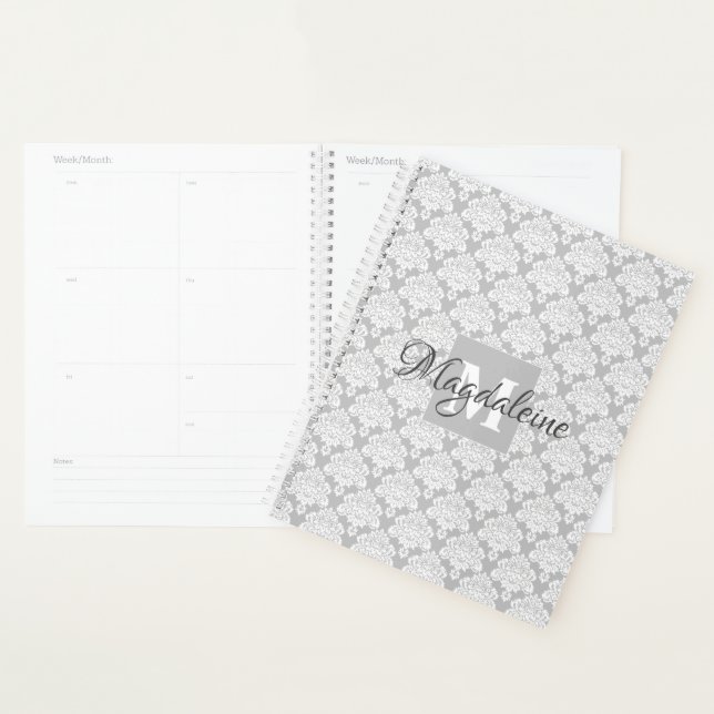 Nom de l'organisme Feminine Grey & White Damask Mo (Devant avec enveloppe)