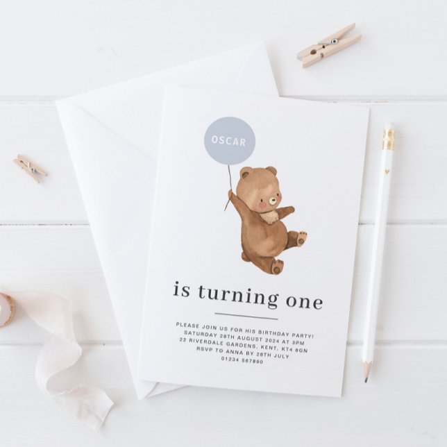 Nom de l'ours - 1er anniversaire Invitation - Ball (Créateur téléchargé)