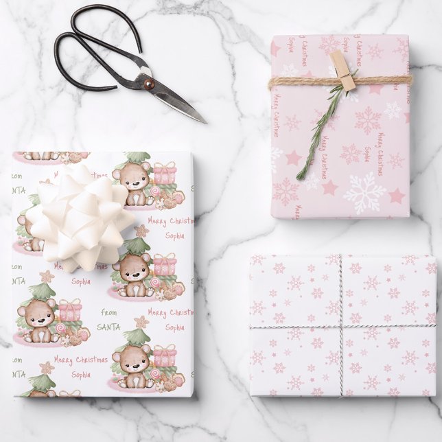 Nom de l'ours mignon Feuilles papier d'enveloppeme (Cute Bear Name Christmas Wrapping Paper Sheets)