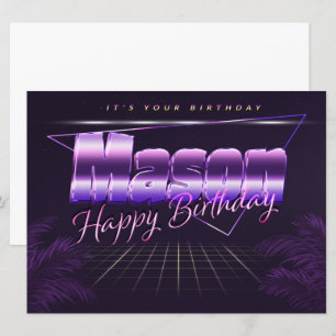 Nom de Mason Prénom lila retro Carte Anniversaire