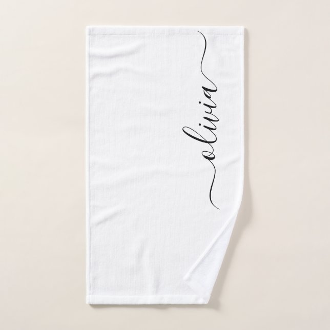 Nom de monogramme féminin écriture moderne noir bl (Serviette à main)