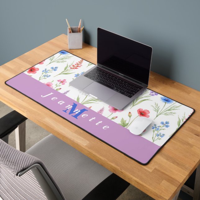 Nom de monogramme floral de fleur sauvage chic (Bureau 2)