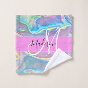 Nom de monogramme holographique iridescent rose fé
