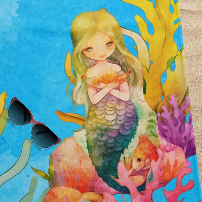 Nom de monogramme mignon Serviette de plage Mermai (Créateur téléchargé)