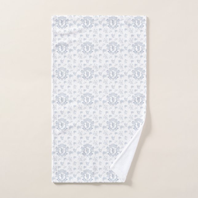 Nom de monogramme répétitif Toile Bleue Victorienn (Serviette à main)