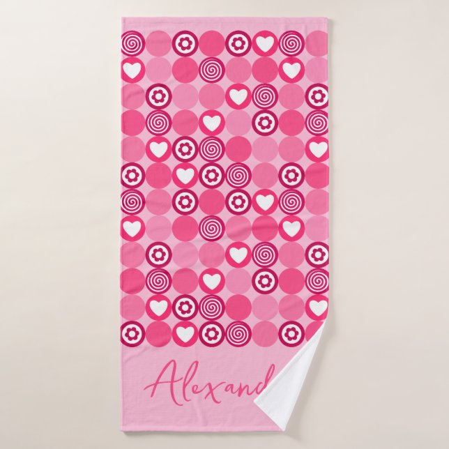 Nom de motif de cœur et de fleur rose mignon de la (Serviette de bain)