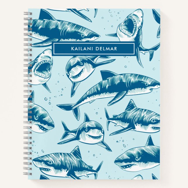 Nom de motif de requin effrayant Cahier pour enfan (Devant)