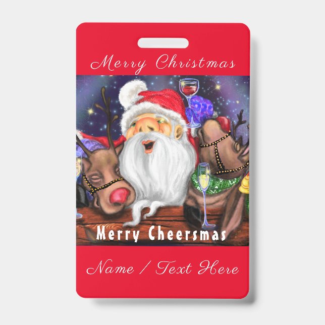 Nom de Noël Badge Père Noël avec Reindeers Amuseme (Avant)
