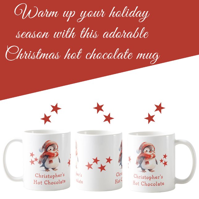Nom de Noël pingouin rouge chocolat chaud tasse (Créateur téléchargé)