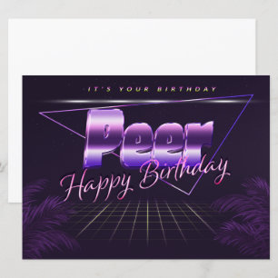 Nom de Peer Prénom lila retro Carte Anniversaire