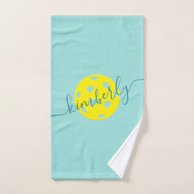 Nom de script de Pickleball personnalisé Turquoise (Serviette à main)