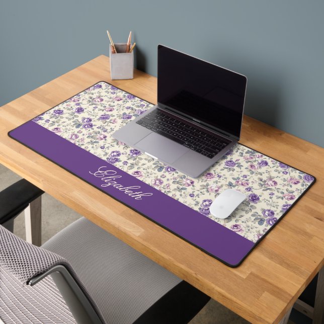 Nom de script floral violet rose vintage (Bureau 2)