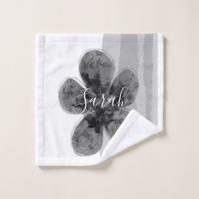 Nom de signature personnalisé noir Floral Abstrait (Gant de toilette)