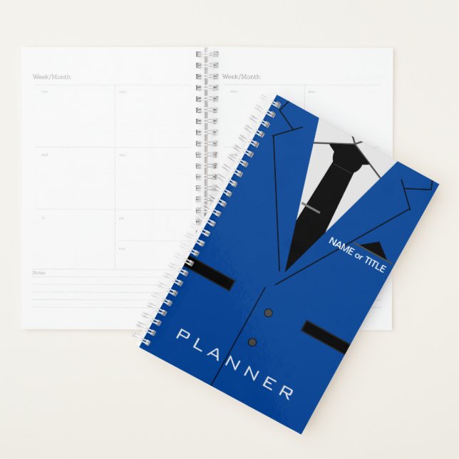 Nom de texte personnalisé Planner Costume bleu et  (Devant avec enveloppe)