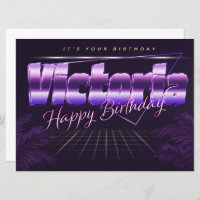 Nom de Victoria Prénom lila retro Carte Anniversai