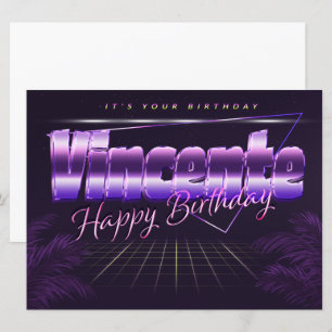 Nom de Vincente Prénom lila retro Carte Anniversai