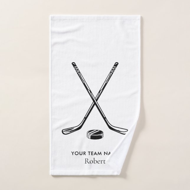 Nom d'équipe personnalisé Hockey sur glace Blanc P (Serviette à main)