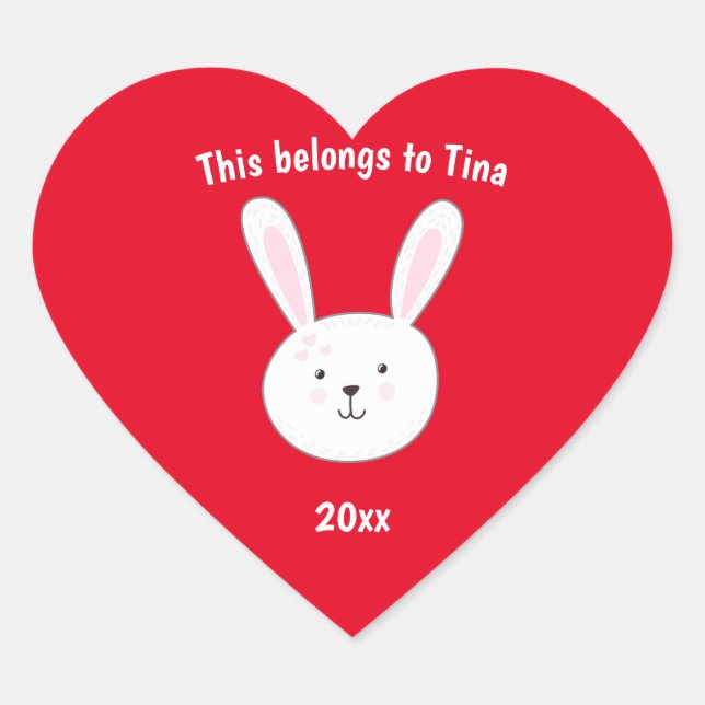 Nom des enfants Étiquette Lapin Lapin Pâques Coeur (Devant)