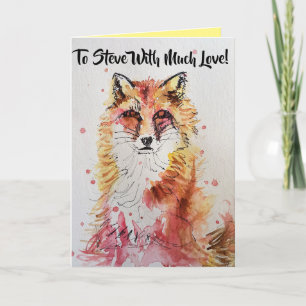 Nom des maris Red Fox Aquarelle Carte