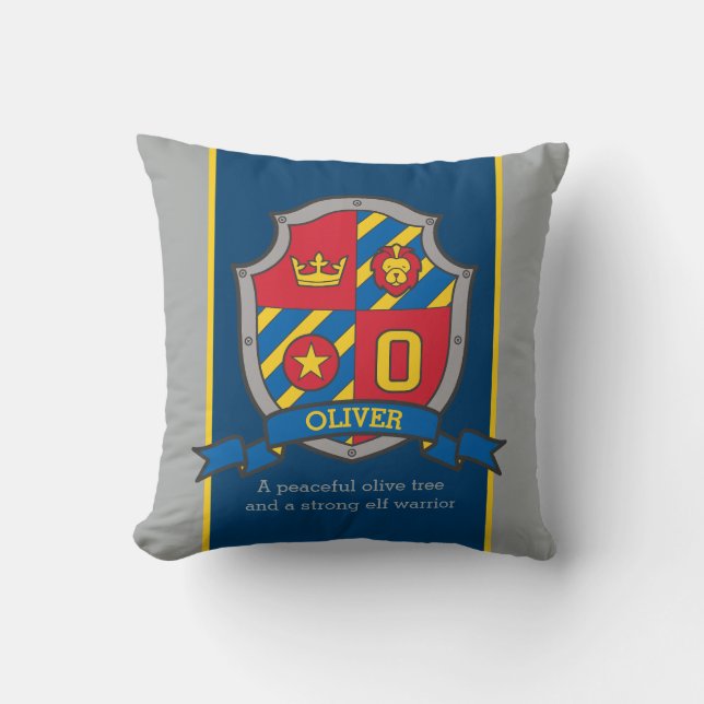Nom d'Oliver signifiant coussin rouge bleu (Recto)