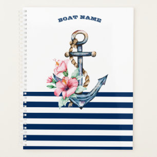 Nom du bateau, Ancre florale rayures bleu marine