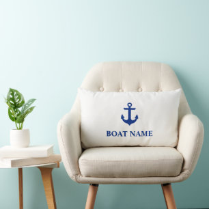 Nom du bateau nautique Ancre Lumbar Coussin blanc
