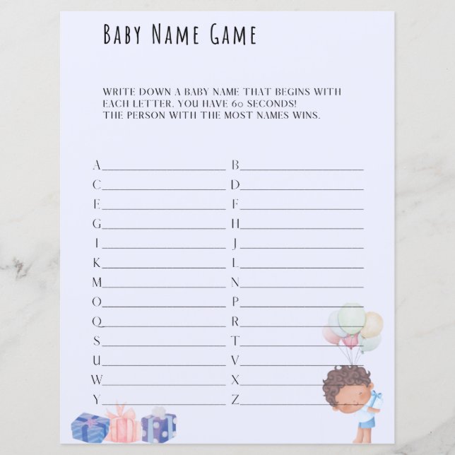 Nom du bébé Jeu Baby shower Jeu (Devant)